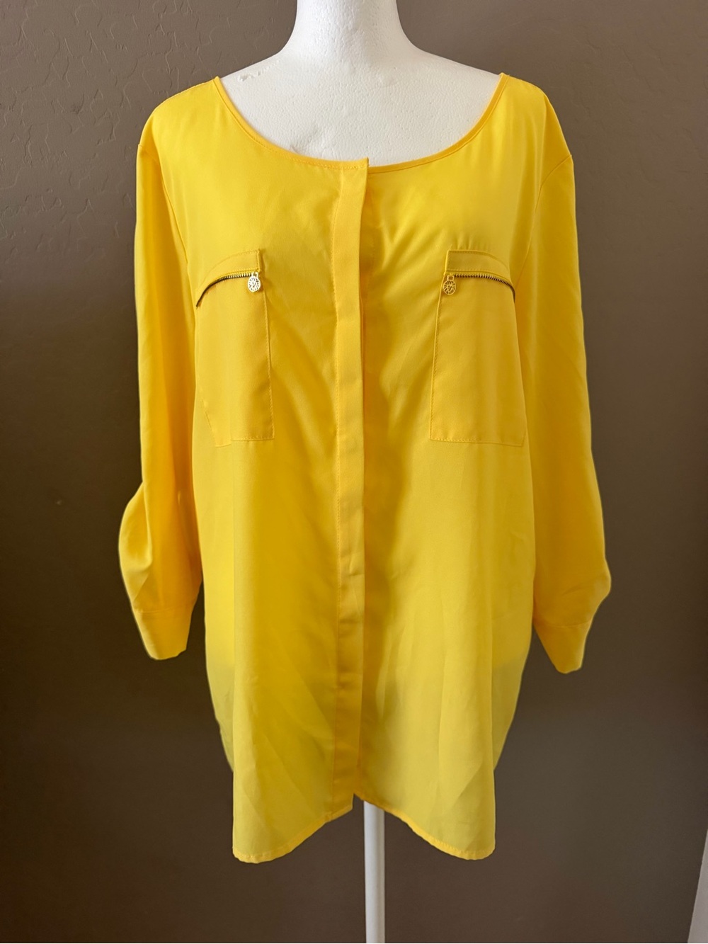 Anne Klein blouse Yellow button-up Sz L